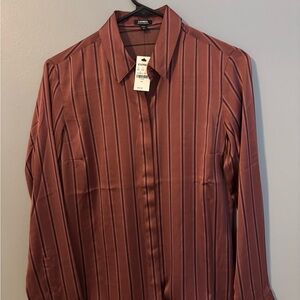 Express Women's Burgundy Striped Blouse